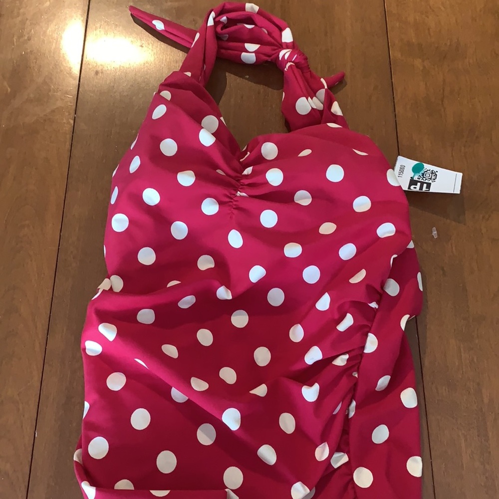 ESTHER WILLIAMS POLKA DOT RED WHITE ONE PIECE - Picture 2 of 7
